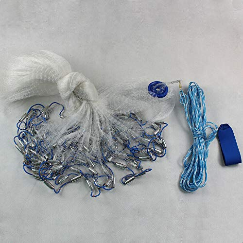 MINRS Rete da lancio per la pesca, rete da pesca per lanciare a mano, corda di ispessimento, lunghezza 15 m, con bracciali, diametro 3 m, per pesca e pesca