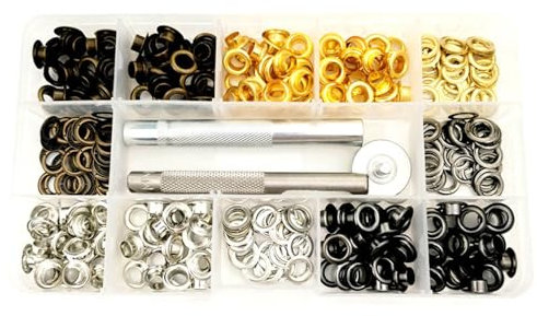 Wjsdsg 200 Stück 6 Mm Ösen Ösen Mit Stanzwerkzeug 4-farbige Metallösen Ösen Ösen Mit Einstellwerkzeug Für Plane Leinwand