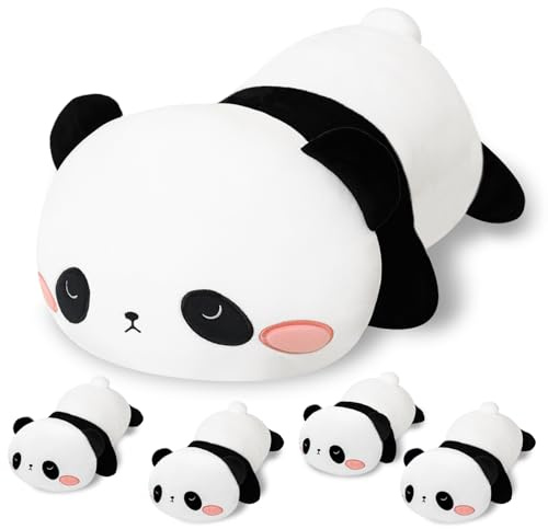 SQEQE Panda Plushies fyllda djur med 4 spädbarn, söt panda plysch kudde mjuk leksak födelsedagspresent för flickor pojkar