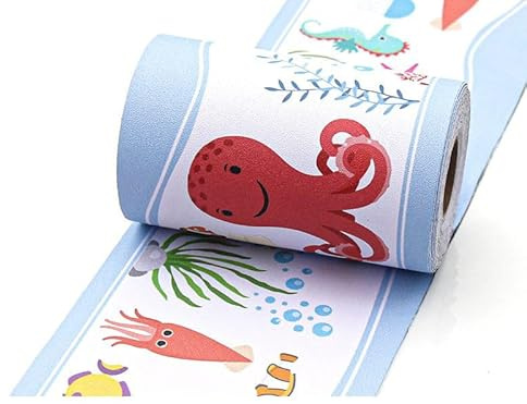 Dostear Bordure de papier peint Animaux Des Fonds Marins Décoration Murale Amovible Frise Murale Autocollant Papier Peint Autocollant Imperméable en PVC Plinthe Autocollant 10cm X 1000cm