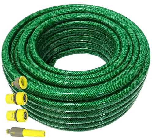 Gartenschlauch 3/4 Zoll 20m 30m 50m – grün oder gelb – optional mit Adapter Set – flexibel UV-beständig knickfest für Garten, Bewässerung, Auto, Haushalt (Grün, 20m mit Adapter)
