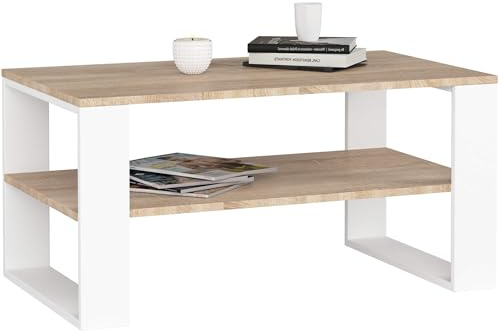 AKORD Mesa de Centro Alex Roble Sonoma 92 cm con Estructura de Patas Blancas A92xL45xF53 cm
