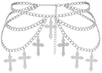 Manfnee Cross Waist Chain Belt Metal Link Belt Chain for Women Gothic, Emo, Gunge Body Belts