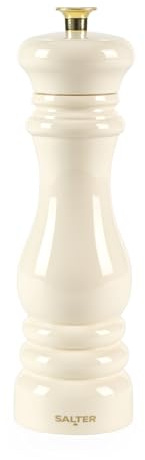 Salter Chester Salt & Pepper Spice Mill - Universal Ceramic Grind, Adjustable from Fine to Coarse, Refillable, Single Manual Twist Grinder for Cooking, Extra Cap Included, High Gloss Acrylic, Cream