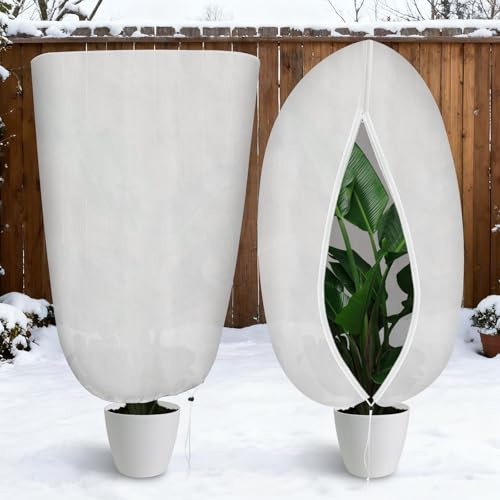 Jsdoin Housse Protection Hivernale Plantes Grand Format Anti Gel avec Fermeture Eclair Reutilisable pour Arbres en Pot Olivier Palmiers Couverture Exterieur Resistant au Vent