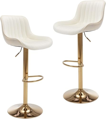 JINPALAY Sgabelli Cucina,set di 2 Sgabelli Bar Alti con Schienale in Velluto Moderni Design Sgabello Bai Alto Cucina Gambe d'oro Altezza Regolabile e Girevole a 360° (2, Beige)