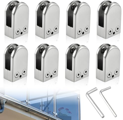 Glashalter Edelstahl, 8 Stück 10-12mm Glasklemmen Glasklemmhalter Glas Halterung 304 Edelstahl Glas Klemme Flache Rückseite für Balustraden Treppengeländer Handläufe