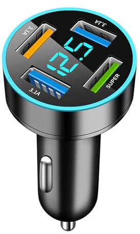 4 Port USB Car Charger Adaptor, 66W Multi Car Cigarette Lighter Phone Charger, USB 3.1, with Quick Charge 3.0, Compatible with Phones, Pads, Power Banks, Galaxy,iOS and Android