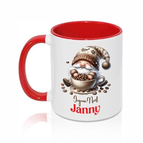 Mug Personnalisé Noël Lutin – Prénom et Texte au Choix – Design Festif avec Grains de Café – Cadeau Original – Qualité AAA Sublimation HD – Expédié sous 24h