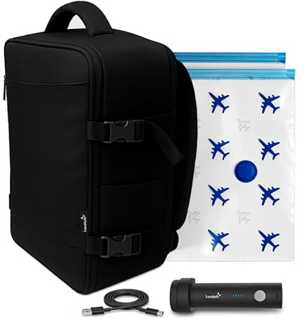 Lavatelli, Zaino Sottovuoto Ryanair 40x30x20 cm + Pompa Ricaricabile USB-C + 2 Sacchetti sotto vuoto Travel 40x45 cm| Vac-u-Bag, Bagaglio a Mano EasyJet Low Cost | Zaino Premium da Viaggio, Cabina