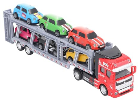 Riuulity Spielzeugtransporter, Autotransporter, LKW, Abnehmbarer Interaktiver -Spielzeugtransporter Zum Zurückziehen für Eltern-Kind-Spiele mit 6 Autos für die Fantasie und das Lernen der (Rot)