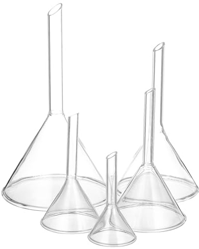Gogogmee 5 piezas Embudo de Vidrio para Laboratorio Embudo de con Tallo Resistente Químicos y Choque Térmico Ángulo para Filtrado Preciso Equipo de Cristalería Analítica