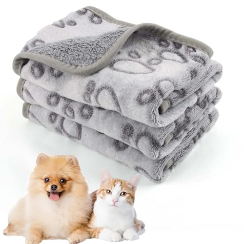 CIYIN 3 Pièces Couverture pour Chien Chat, Couvertures en Flanelle Douce pour Chiens et Chats,Couverture pour Chien Chat Pelucheuse et Lavable,avec Imprimé Patte (C3, 60x40cm)