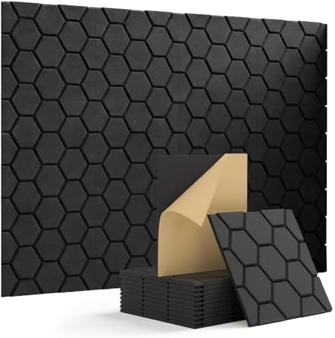 12 Stück Akustikpaneele Selbstklebend, Schallschutzplatten 30x30x0.9cm, Schallabsorber für Gaming Deko, Büros, Studios, Schlafzimmer (Schwarz)