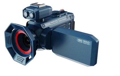Caméra 4K UHD WiFi pour caméscope 53 MP Zoom 50X Objectif télescopique avec humidificateur Vision pour photographie Vlogging (Bleu)