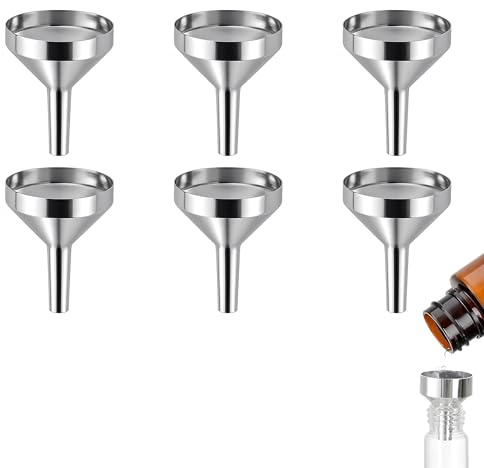 6pcs Small Funnels for Filling Bottles - Silver Aluminium Mini Funnel Set for Essential Oils, Perfume, Spices & Flasks - Lightweight & Durable Metal Liquid Transfer Tool for Kitchen & Crafts