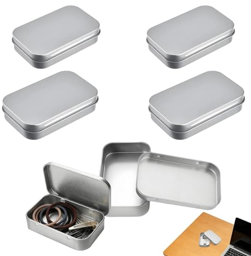SHILIUZHI Small Tins with Lids Kit, 3 Rectangular Hinged and 3 Rectangular Tins, Durable and Portable Mini Containers for DIY Storage, Home Containers, Organising Cash, Small Items