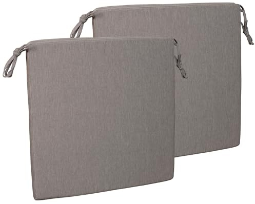 MR. DEKO Juego de 2 cojines de asiento para silla de jardín, color gris, 50 x 50 cm, cojín cuadrado acolchado con cintas de sujeción, cojín universal para balcón, color gris oscuro