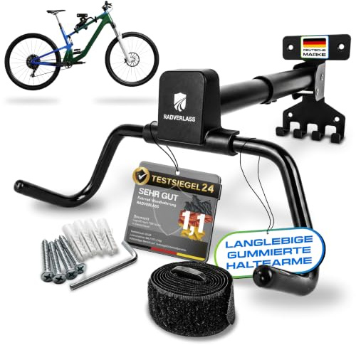 Fahrrad Wandhalterung bis 30 kg Tragkraft, Klappbare Fahrradhalterung Wand | Fahrradhalter mit 8 kg Zubehörhaken und langlebige Anti-Kratz-Gummierung für E Bike, Rennrad, MTB – Radverlass