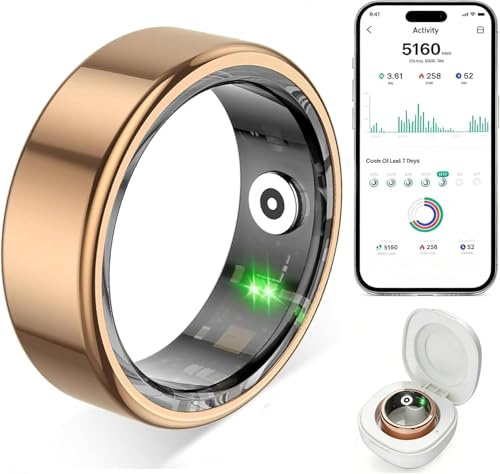 TYUIOL Smart Ring für Damen Herren, Fitness Tracking Ring mit Herzfrequenz, Schlafüberwachung, Schrittzählung für iOS und Android, Keine Abonnementgebühr, IP68 wasserdicht (Roségold, 7)