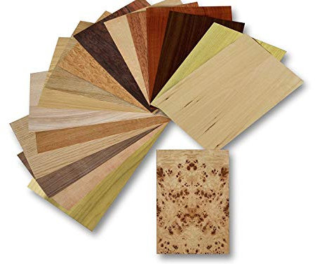 Holz Furnier Set, 17 Varianten, Echtholz, Nussbaum, Eiche, Teak. uvm. Bastelset, Modellbau, Intarsien (Set I)