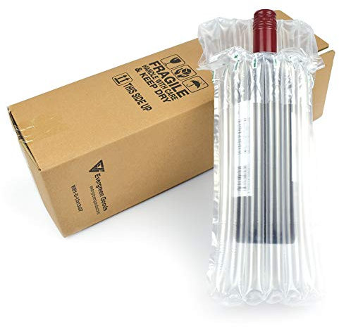 Evergreen Goods 1 x Single Wine & Beer Bottle Cardboard Box with Inflatable Air Cushion Packaging | Quantity Discounts | 370 x 130 x 130mm Carton | 100 um thickness pump-up bag