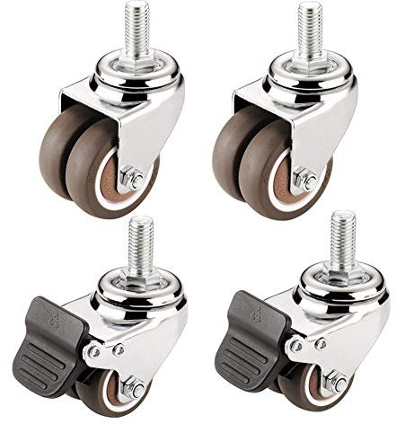 1,5 / 2 Zoll Möbelrollen Gewinde M12 Zwillingsrad Leise Gummi Ersatz Lenkrollen Mit Bremse Universal- Schwenken Schwerlast Stielrollen 220 Kg Last Zum Tabelle Stuhl Bett 4 Packungen -Schraube