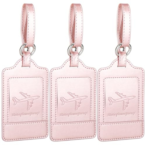 Teskyer Kofferanhänger, 3 Stück - langlebig, weich, Auffällig, Schutz der Privatsphäre, PU-Leder, Kofferanhänger Flugreise, Travel Essentials, Roségold