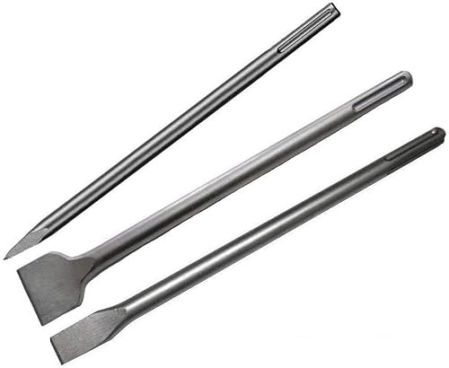 WERHE SDS-Max Meißel-Set, 3-teilig, 400 mm, gehärteter Stahl, für Beton | Spitz-, Flach- und Breitmeißel, kompatibel mit gängigen Abbruchhämmern, robust, schlagfest, für Mauerwerk und Stein