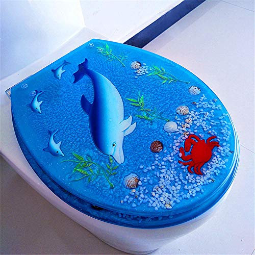 FTYYSWL Der verdickte WC-Sitz ist für jede Art von Toilette geeignet. Er ist aus Kunstharz, das langlebig und leicht zu reinigen ist. Blauer Delfin