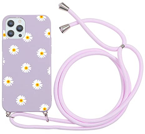 Yoedge Coque Collier pour Apple iPhone 11 Cordon Violet Silicone Motif Dessin, Etui Housse avec Cordon Réglable Téléphone Lanyard Case pour iPhone 11 6,1 Antichoc Collier Cover, Marguerite 1