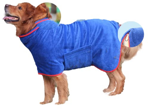 Hixingo Peignoir pour Chien en Microfibre, Peignoir Chien Super Absorbante, Animaux Serviette Chien Convient pour Les Chiens de Petite, Moyenne Grande et Chats Taille (L-50cm Back,Bleu)