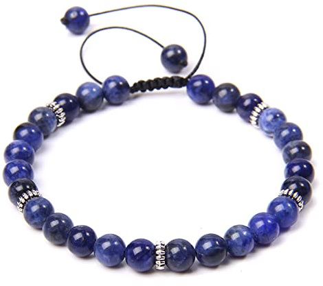 Naturlig blodsten armband män svart rep justerbart armband silverfärg berlock 6 mm pärlor kvinnor yoga bön Mala, sodalit