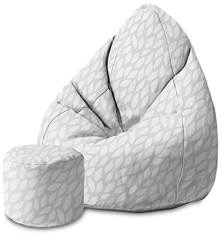 DreamRoots Sitzsack Erwachsene 80x80x120, Gray Abstract Leaves | Bean Bag mit Lehne, Hocker & Bezug, 80x80x120 & 70x70x105 cm, Sitzkissen Boden, Bubibag, geometrische Designs