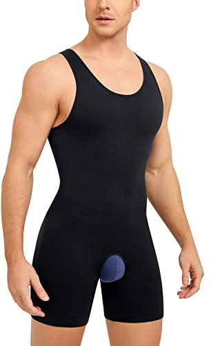 SOLCYSX Mens Sleeveless Full Body Shaper Underwear Slimming Compression Bodysuit Shapewear Tummy Control Fajas Para Hombres (Black, XL-2XL)