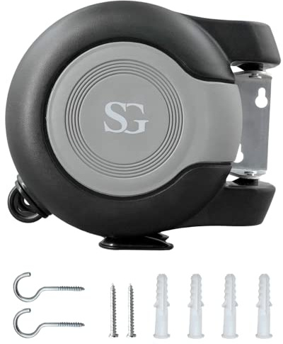 SG Traders Cordomatic Retractable Washing Line 30m Auto Retractable Reel Clothes Washing Line Twin Cable Wall Mounted Clothesline Indoor and Outdoor Clothes Dryer Easy To Install (15m X 2)