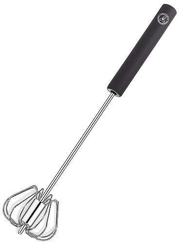 Starchef Stainless Steel Whisk Egg Beater Hand Push Anti-Slip Silicone Handle Comfortable Grip（12Inch/Black）