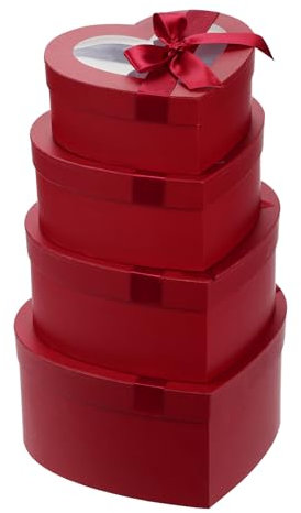 Oairse 4PCS Red Gift Boxes with Clear Lids Heart Shaped Flower Boxes Nesting Florist Hat Boxes for Arrangements Floral Gift Box for Presents Wedding Valentines Birthday Mother's Day Crafting