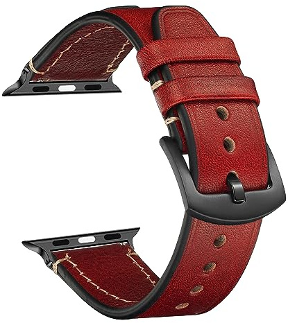 CeiBand Cuir Bracelet pour Apple Watch Series 11 46mm/49mm/42mm/44mm/45mm, Boucle en Inoxydable, Doux Confortable Cuir Bracelet pour iWatch Ultra3/Series 11 10 9 8 7 6-1 SE3 Homme - Rouge
