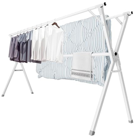 JAUREE Tendedero de ropa de 95 pulgadas, estante de secado plegable para interiores y exteriores, estante de secado de ropa de acero inoxidable resistente, estante de secado de ropa portátil plegable