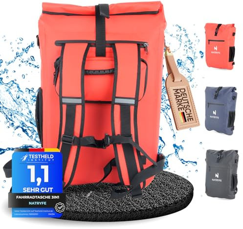 NATRYFE 3in1 Fahrradtasche für Gepäckträger - Gepäckträgertasche,Fahrradrucksack Gepäckträger, Bike Bag - 20L Volumen, 100% Wasserdicht & Robust - Bombenfester Halt an jedem Gepäckträger