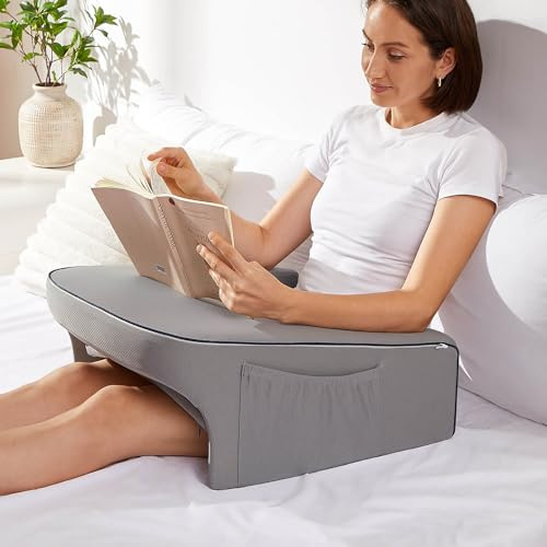Reading Pillow for Bed, Gaming Pillow for Lap, Petite Adults, Teens Arm Rest Pillow, Memory Foam Lap Desk Pillow for Reading, Working, Playing, Crocheting in Bed Couch(Grey)