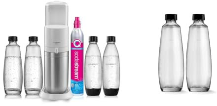 Sodastream Duo Megapack, Gasatore D’Acqua Per Trasformare L’Acqua In Acqua Frizzante, Bianco & Bipack 2 Bottiglie di Vetro da 1L compatibili SOLO con gasatore Sodastream Duo
