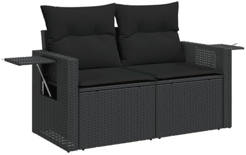 vidaXL Gartensofa mit Kissen 2-Sitzer, Sofa mit Staufach unter Sitzfläche, Terrassensofa mit abnehmbarem waschbarem Bezug, Gartenmöbel Terrassenmöbel, Schwarz Poly Rattan