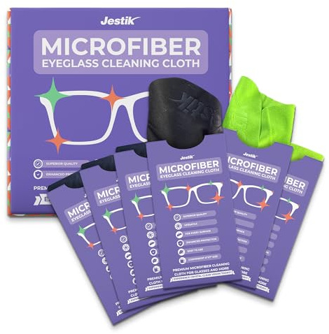 Jestik Microfiber Cleaning Cloth - Japanese Lens Wipes for Eyeglasses, Camera Lenses, Screens & More - Versatile Glasses Cleaner Cloths, Lint-Free, Washable (Black/Green - Pack of 6)