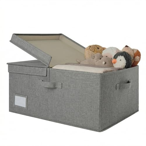 GRANNY SAYS Scatola Portaoggetti con Coperchio, Set di 1 Scatola Tessuto Grande con Coperchio, Contenitore Capiente per Organizzare i Vestiti Nell'armadio, Cestino Portaoggetti Grigio Scuro