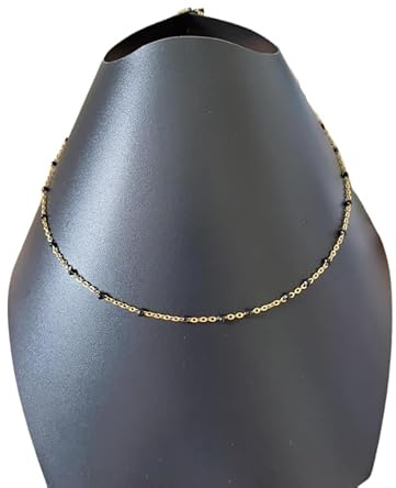 Collier perles émail artisanal - Collier chaine fine acier inoxydable doré - Collier été - Cadeau anniversaire femme et fille (36, Noir)