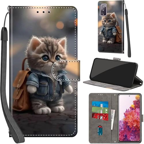 Haninsuze Handyhülle für Samsung Galaxy S20 FE Hülle, Katze | PU Leder, Klappbar, Kartenfächer, Ständer, Kameraschutz, Brieftasche, Magnet, Stoßfeste, Muster Motiv