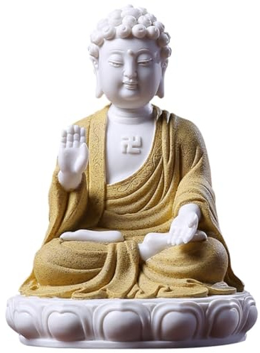 HYKJCSS Budas Decorativos Estatuas De Buda De Cerámica De 6,7 Pulgadas para Decoración del Hogar, Pequeña Estatua De Buda, Decoración Interior Y Exterior Estatuas Decorativas(Yellow)