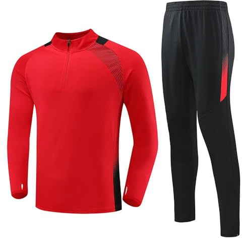 Echinodon Set di abbigliamento sportivo per bambini Set di tuta da calcio a maniche lunghe per ragazzi Set tuta da allenamento Kit Jersey Blu, Rosso, 14 anni